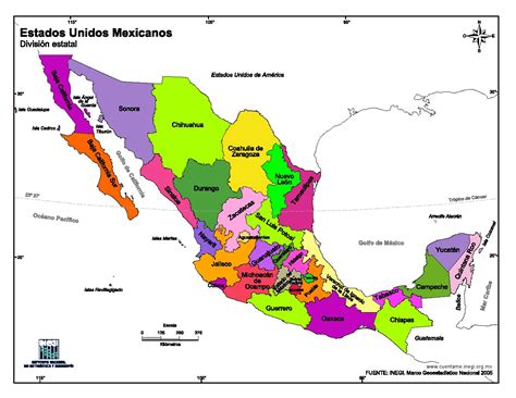 Mapa para imprimir de México Mapa en color de Estados ...