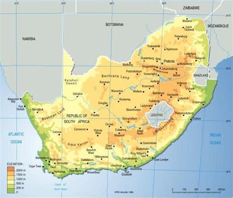 Mapa para imprimir de Sudáfrica Mapa físico de Sudáfrica ...