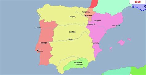 Mapa Península Ibérica  año 1350 . Fuente: geacron.com ...
