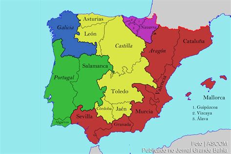 Mapa Península Ibérica, com subdivisão territorial da ...