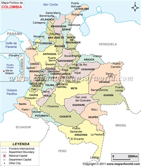 Mapa politico de colombia con sus departamentos y ...