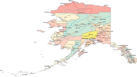 Mapa Político do Alaska, Estados Unidos   AK