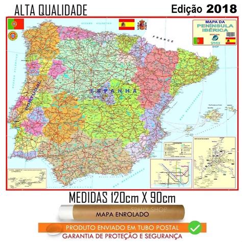 Mapa Portugal Espanha Peninsula Iberica 120cm Enrolado   R ...