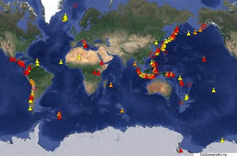 Mapa volcanes activos del mundo 2016‏
