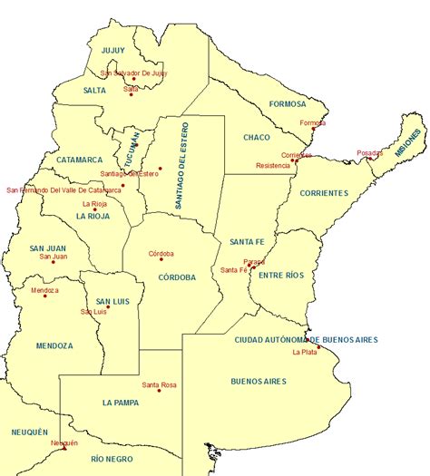 Mapas de las provincias de Argentina y sus capitales