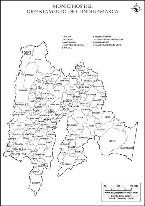 Mapas del departamento de Cundinamarca para colorear