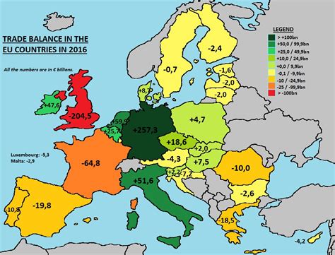 Mappe Unione Europea: la bilancia commerciale, paese per paese