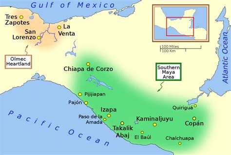 Maps showing the distribution of Olmec sites