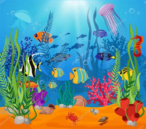 Mar de vida animais plantas composição — Vetores de Stock ...