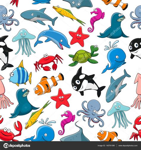 Mar océano y peces animales vector patrón de dibujos ...