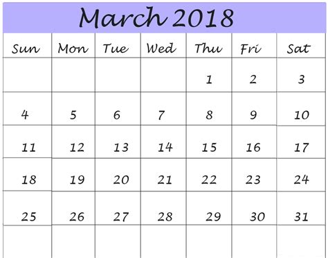 March 2018 Calendar Excel | Calendar Template Letter ...