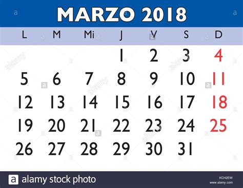 March month in a year 2018 wall calendar in spanish. Marzo ...