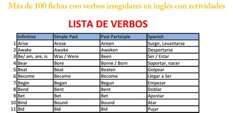 Más de 100 fichas con verbos irregulares y actividades en ...