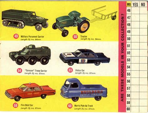 Matchbox Lesney 1964 catalog regular wheels 49, 50, 54, 55 ...