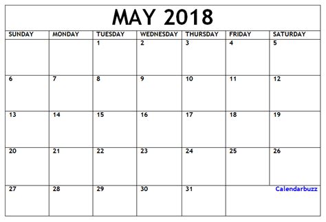 May 2018 Printable Calendar Word | 2018 Printable ...