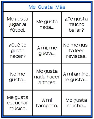 Me Gusta Más printable game | Printable Spanish