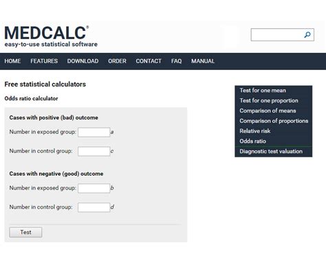 MedCalc s Odds ratio calculator