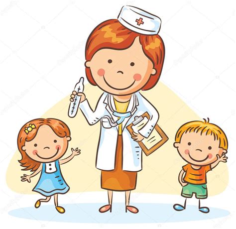 Médico de dibujos animados con felices los niños, niño y ...