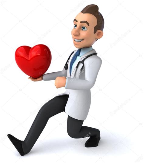 Médico de divertidos dibujos animados con corazón rojo ...