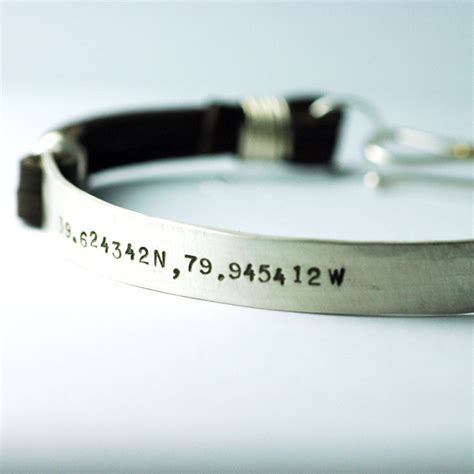 Mens Silver Leather Cuff Bracelet Custom Personalized
