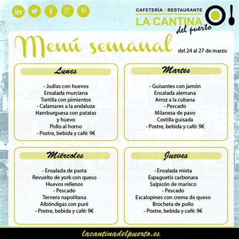 Menú Semanal del 24 al 27 de marzo | Restaurante en el ...