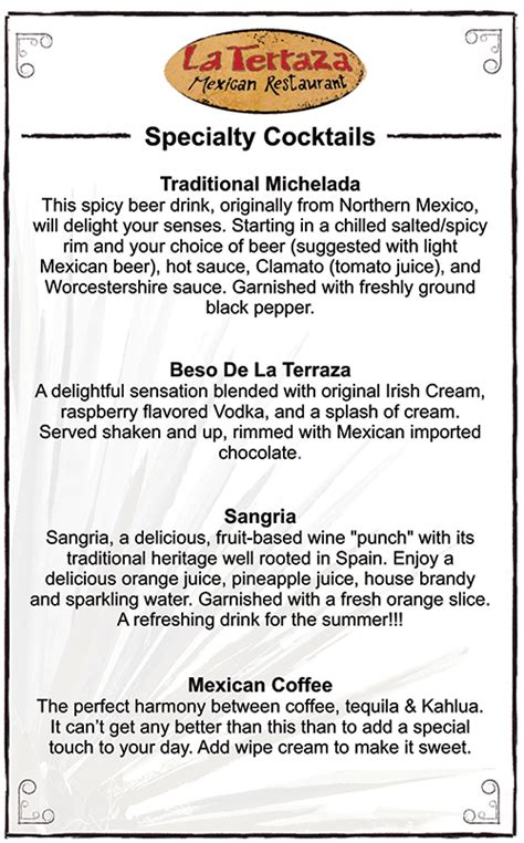 Menus | La Terraza Mexican Restaurant