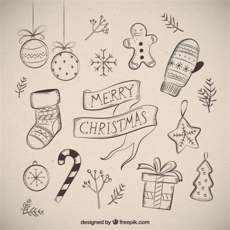 Merry christmas with several drawings Vector | Free Download