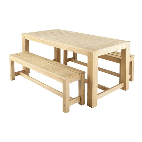 Mesa + 2 bancos de jardín de madera L. 180 cm Bréhat ...