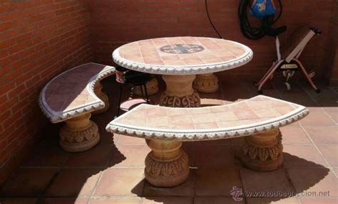 mesa con 3 bancos piedra para jardin preciosa   Comprar ...
