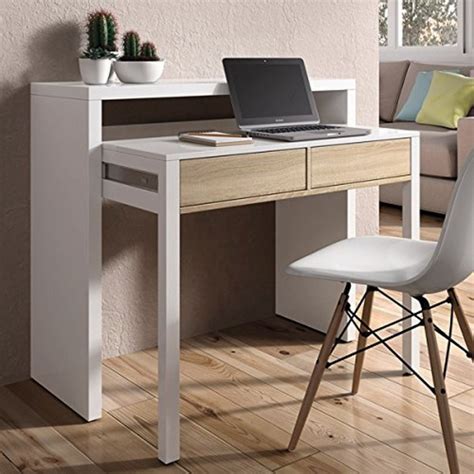 Mesa consola escritorio extensible blanco brillo y roble ...