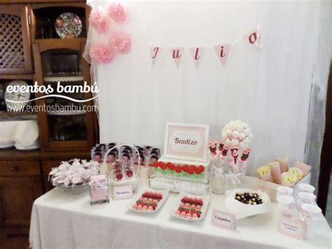 Mesa de chuches para Bautizo den rosa y blanco | Eventos ...