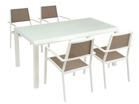 Mesa y 4 sillas para terraza de aluminio y cristal