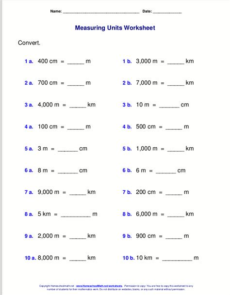 Metric measuring units worksheets