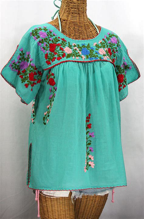 Mexican Peasant Embroidered Blouses   Blue Denim Blouses