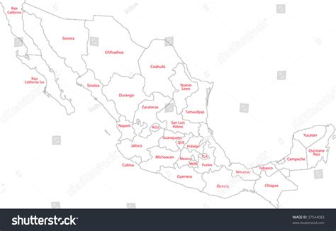 Mexico Map State Borders Capital Cities Stock Vector ...