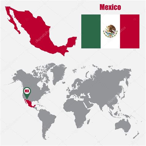 México mapa en un mapa del mundo con la bandera y mapa de ...