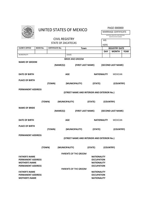 Mexico Marriage Certificate