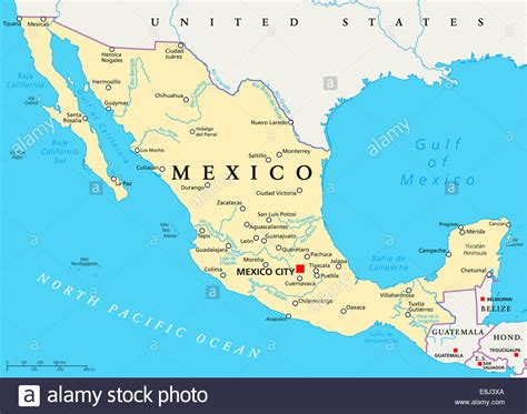 Mexico Political Map with capital Mexico City, national ...