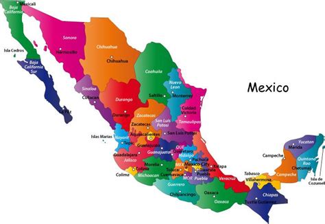 Mexico States and Capitals | Colorful map of Mexico ...