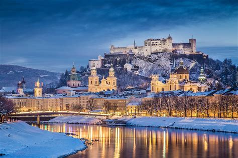Miasto, Salzburg, Twierdza, Hohensalzburg, Rzeka, Zima