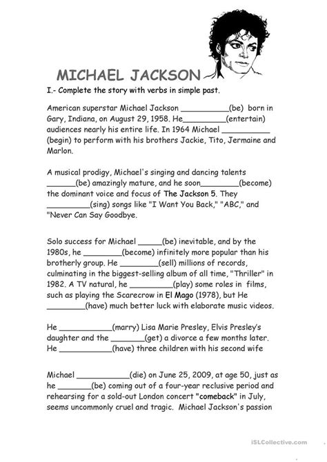 Michael Jackson Biography worksheet   Free ESL printable ...