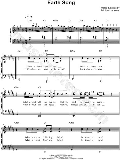 Michael Jackson Earth Song Sheet Music Easy Piano in ...