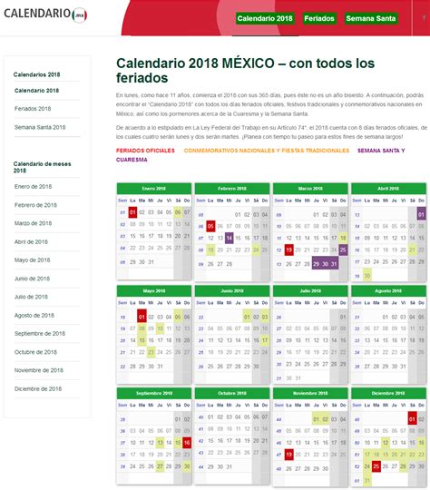 Mis proyectos: Calendario 2018 MÉXICO – con todos los feriados