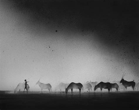 Misty black & white watercolor paintings of animals and ...