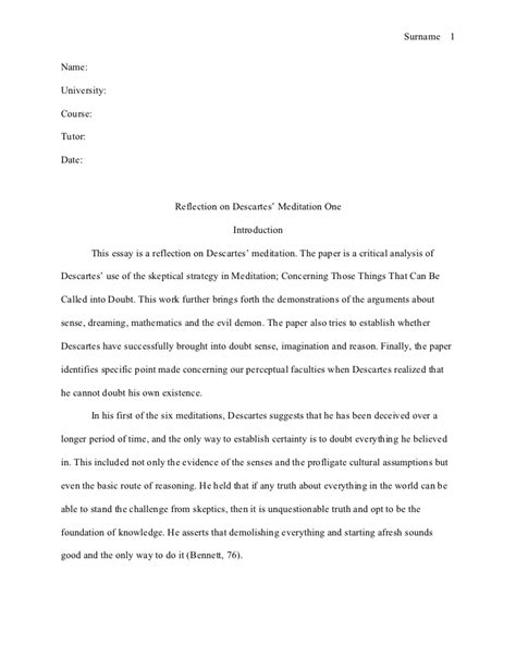Mla style essay reflection on descartes