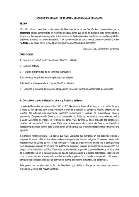 Modelo De Examen De Selectividad Resuelto Descartes Texto ...