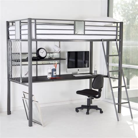Modern Silver Polished Iron Loft Bunk Bed With Gray Metal ...