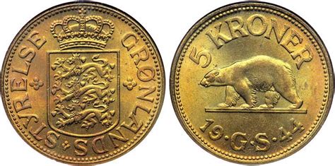 Moneda 5 Krone Groenlandia Latón 1944 precio