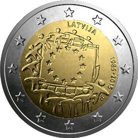 moneda Letonia 2 euros 2015. 30 Años bandera de Europa ...