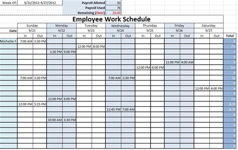 Monthly Employee Work Schedule Template Excel